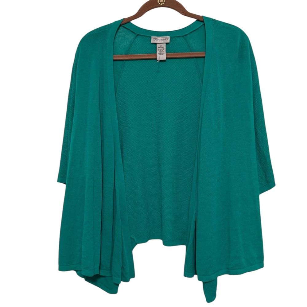 Catherines 2X Slouchy Cardigan Sweater Kelly Green Open Front Short Sleeve
